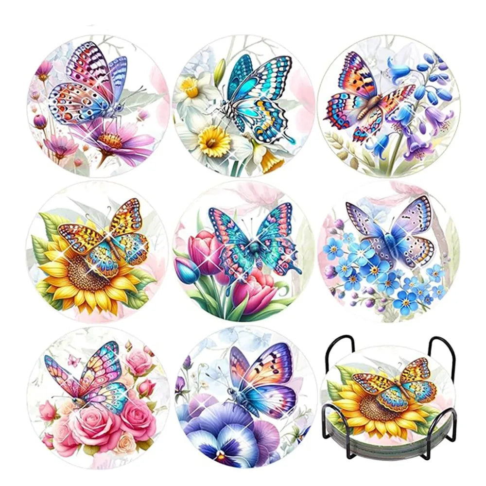 8 pieces/set animal horse pattern diamond painted coaster set with holder DIY coaster beginner coaster, craft supplies gift
