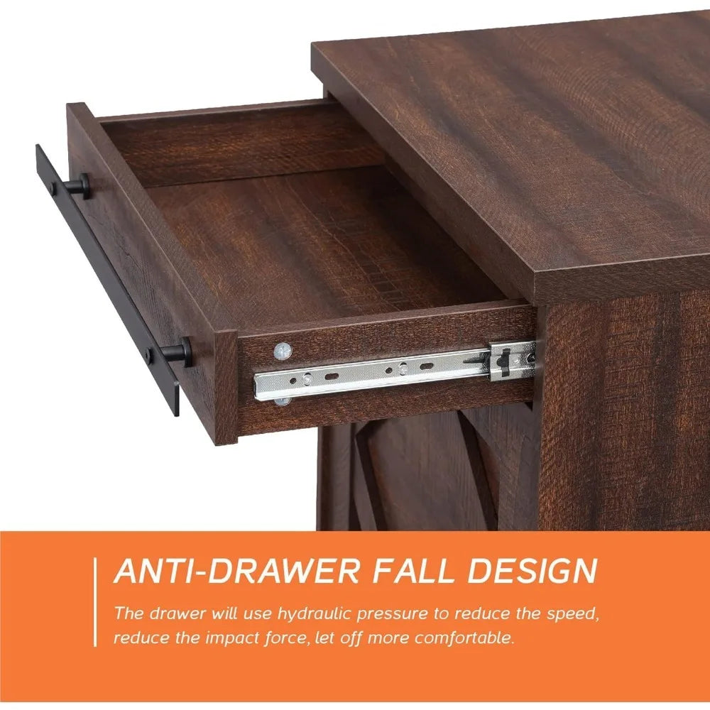 Farmhouse End Table Set of 2, Sofa Side Table with Drawer