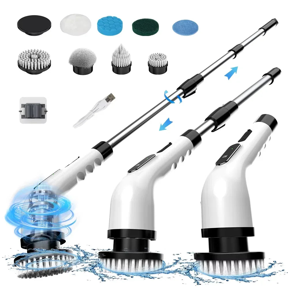9-in-1 Cordless Electric Cleaning Brush, Rotating Scrubber Multifunctional Household Cleaner for Kitchen, Bathroom & Floor