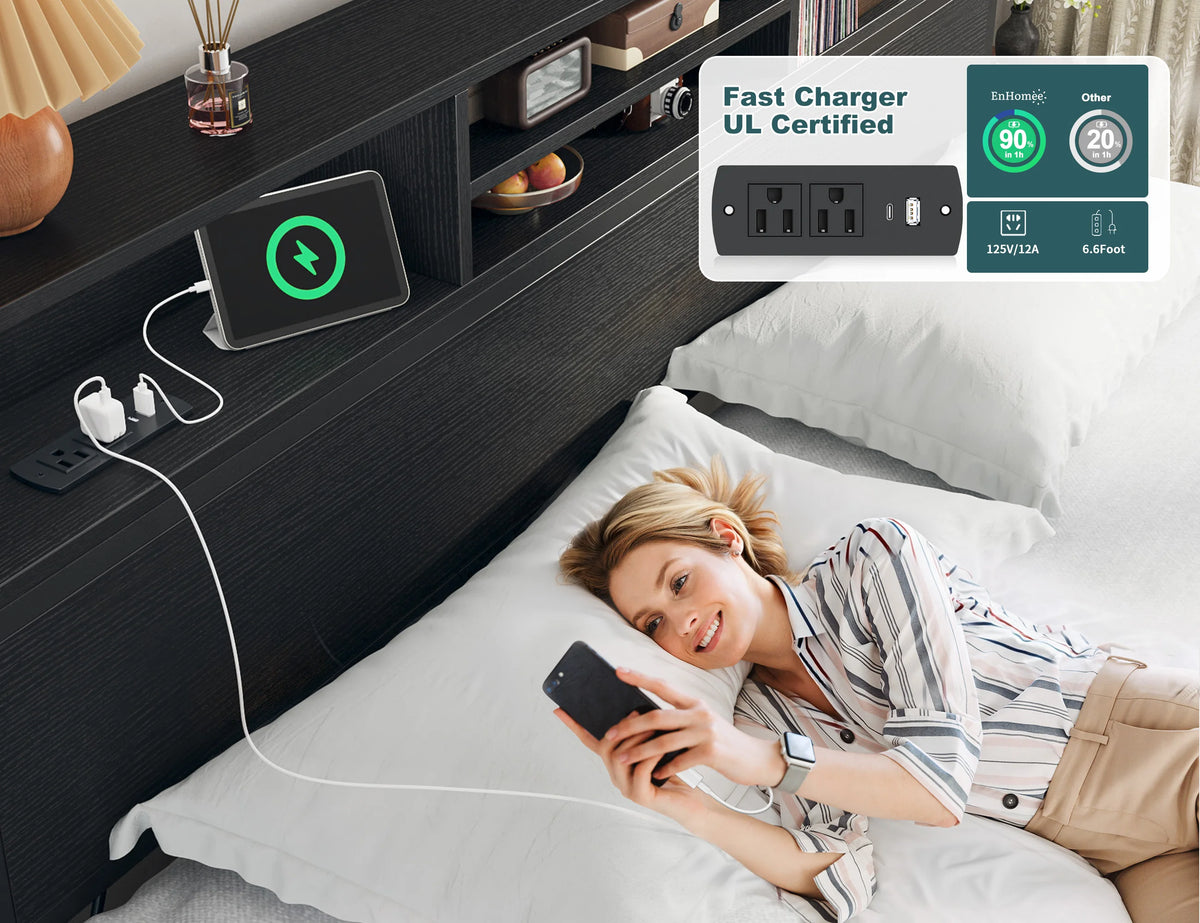 Metal Bed Frame With Storage Drawers Charging Station Headboard