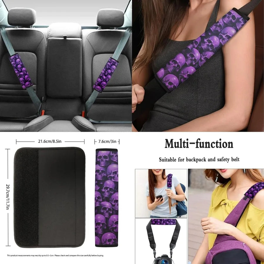 Skull Printed Car Seat Covers 12 Piece Set for Easy Installation with Breathable Steering Wheel Cover and Armrest Pad Cover Ide