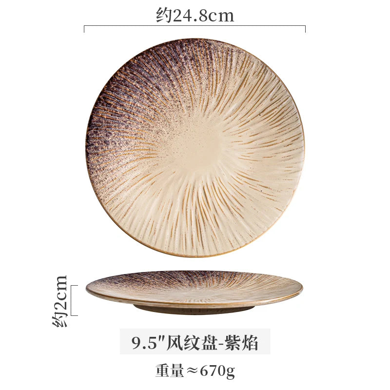 Ceramic Steak Plates Set Dinnerware Underglaze Flat Round Plates for Home Kitchen Restaurant Service