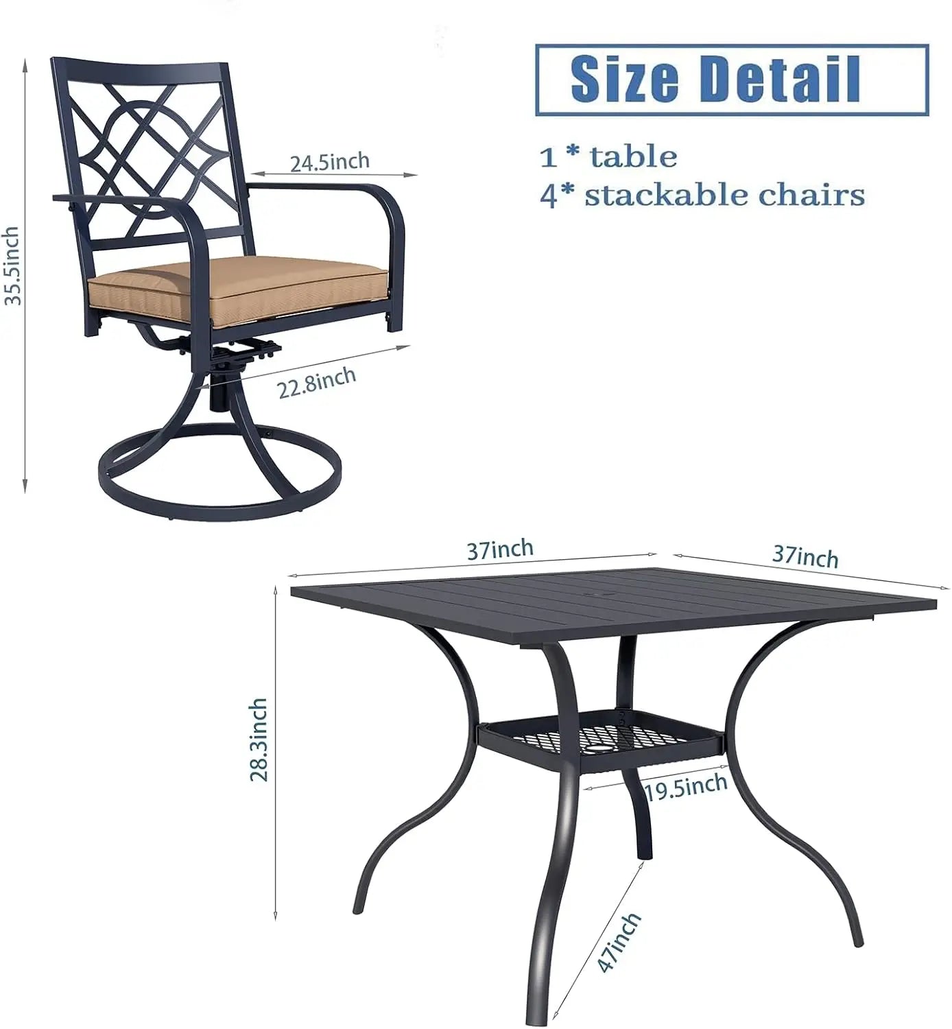5-Piece Metal Outdoor Patio Furniture Dining Set with Umbrella