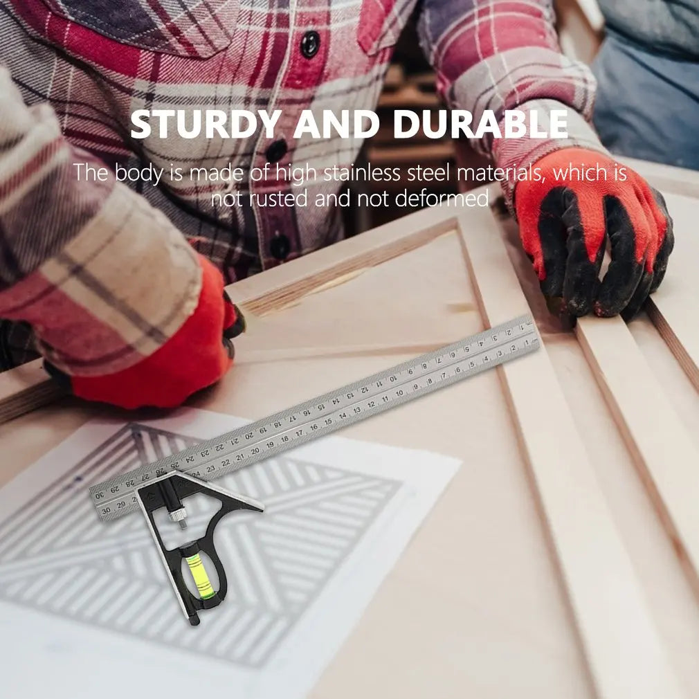 300MM Square Angle Ruler Adjustable Combination 45/90 Degree With Bubble Level Multifunctional Gauge Measuring Tool Dropshipping