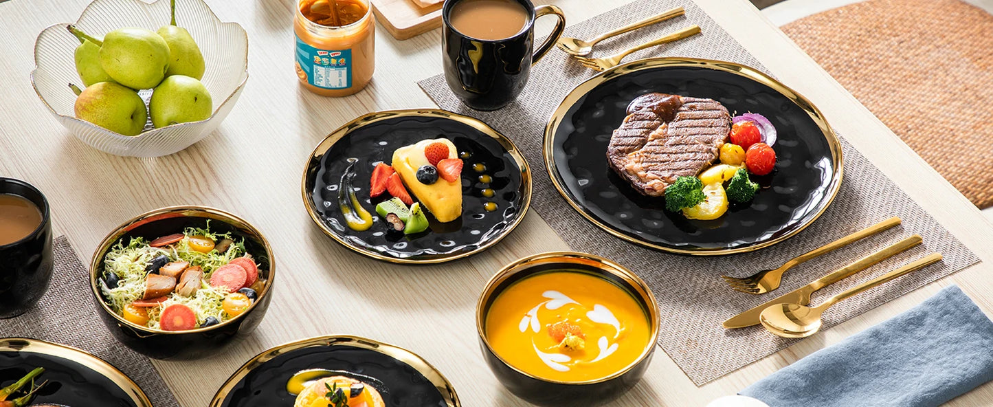 Premium Ceramic Dinnerware Set With Contemporary Decorative Rim Design