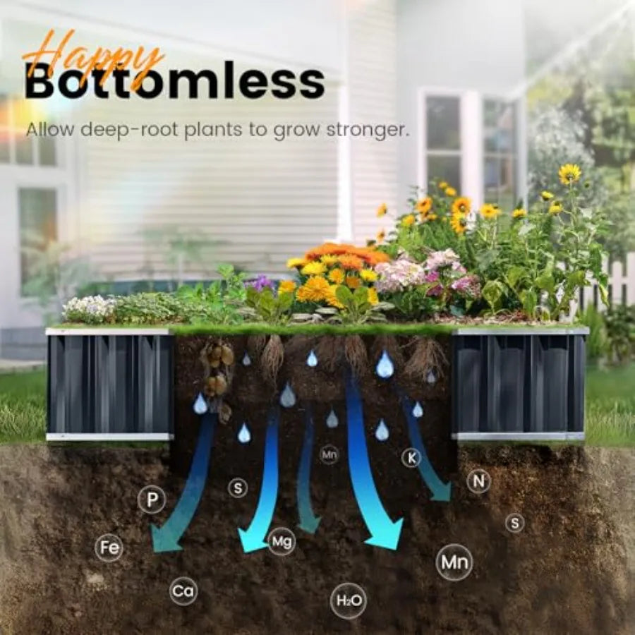 Raised Garden Bed 68"x 36"x 12" Galvanized Steel Metal Outdoor Garden Planter Box Kit with 2 Pairs of Gloves Dark Grey