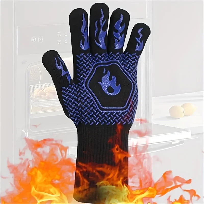 1pc BBQ gloves, high temperature 500-800 degrees flame retardant silicone heat insulation, heat resistant microwave oven gloves