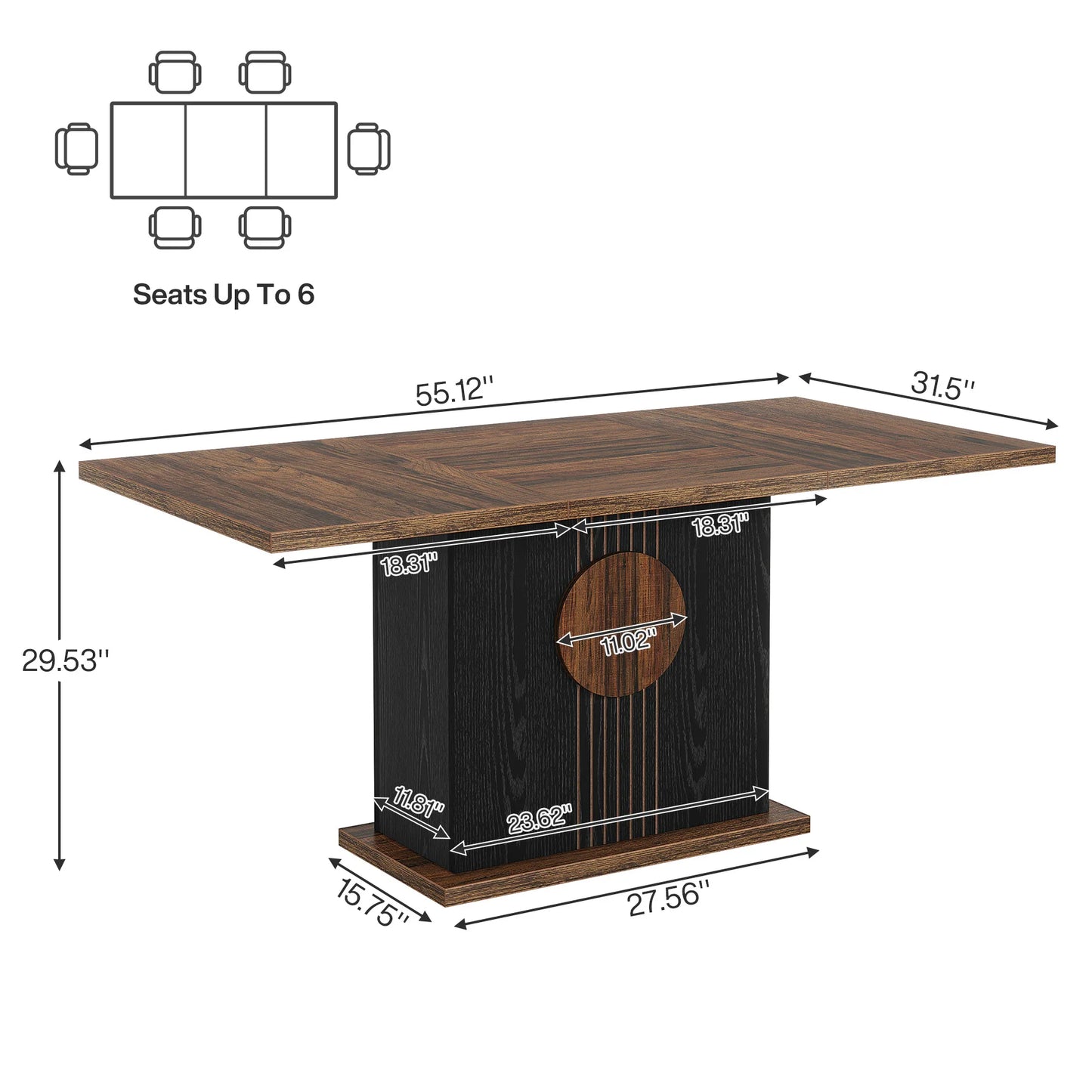 Tribesigns 55" Rectangular Dining Table for 4 to 6 People, Farmhouse Wood Dinner Table for Kitchen, Dining Room & Living Room