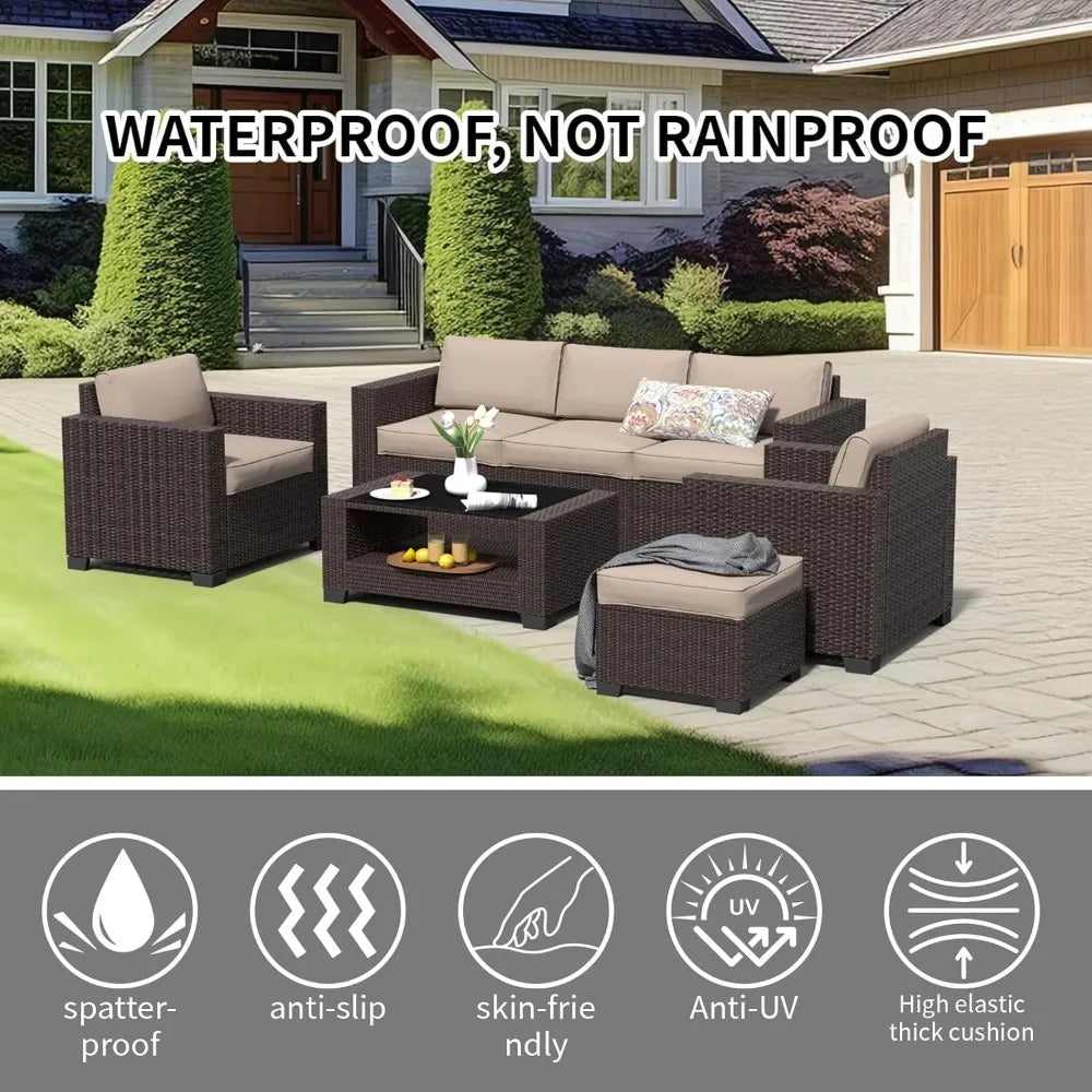 7 Piece Patio Furniture Set, Wicker Outdoor Sofa Set