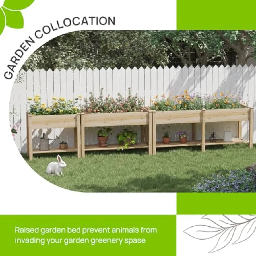 Raised Garden Bed Planter Box with Storage Shelf Elevated Wooden Planter Box with Legs Garden Planter for Backyard Patio Balcon