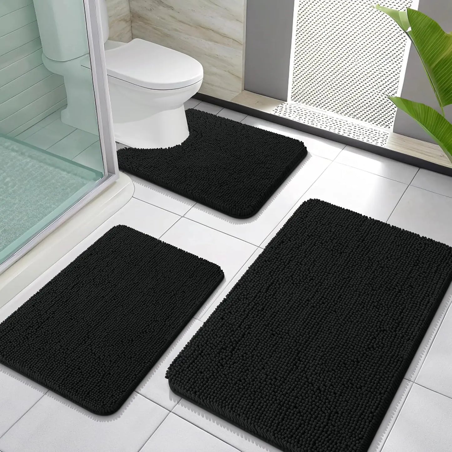 Bathroom Rugs Sets 3 Piece Soft Absorbent Chenille Mats