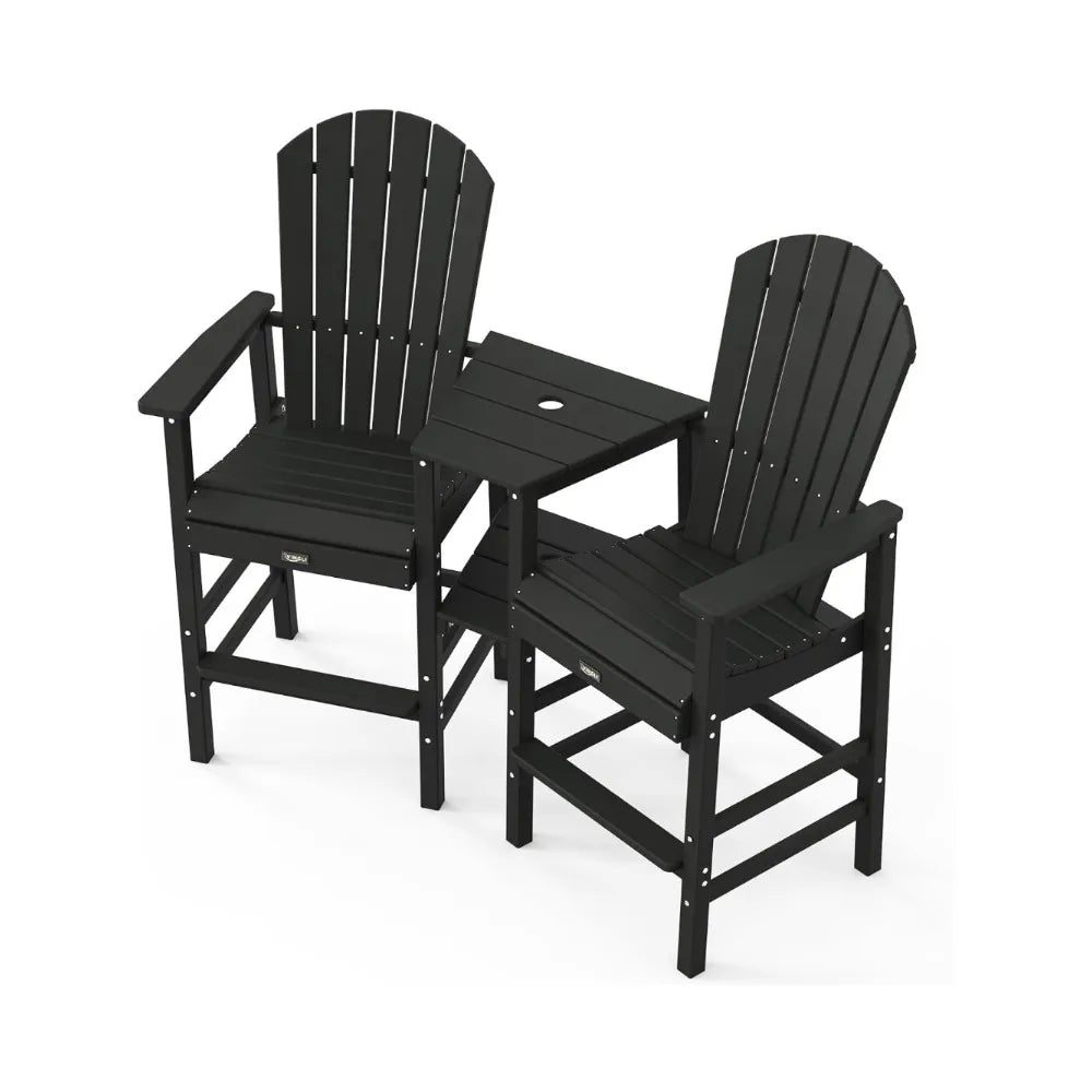 Adirondack HDPE Outdoor Bar Stools Set With Connecting Tray