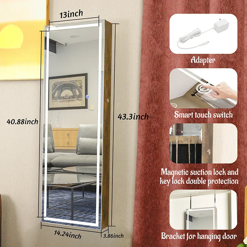 Led Illuminated Jewelry Cabinet With Mirror And Storage