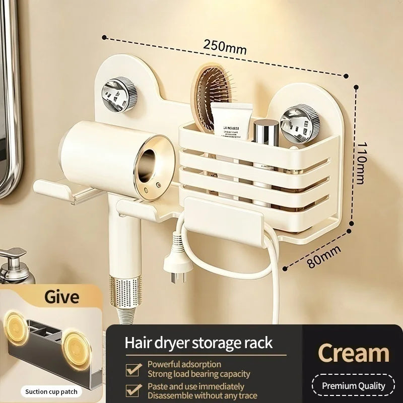Strong Vacuum Suction Cup Bathroom Storage Rack, Punch Free Wall Mount Hair Dryer Holder