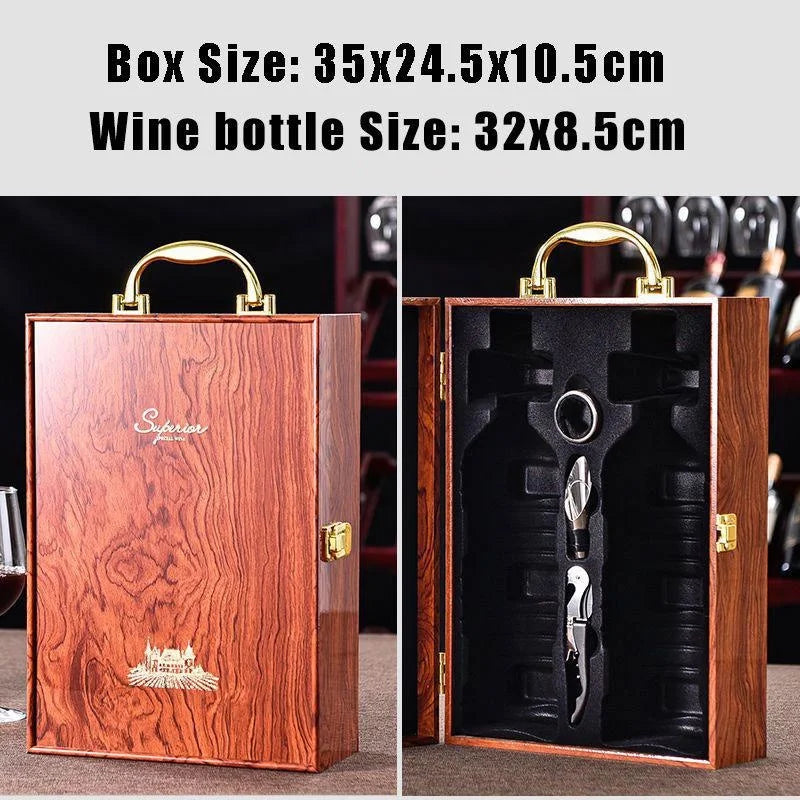 Double Leather Box Wine Bottle Box Luxury Handle Wooden Wine Box Organizer Gift Wood Wine Holder for Red Wine Champagne