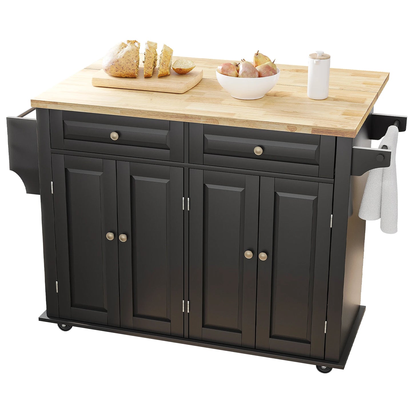 Rolling Kitchen Cart with Drop Leaf Mobile Island Table