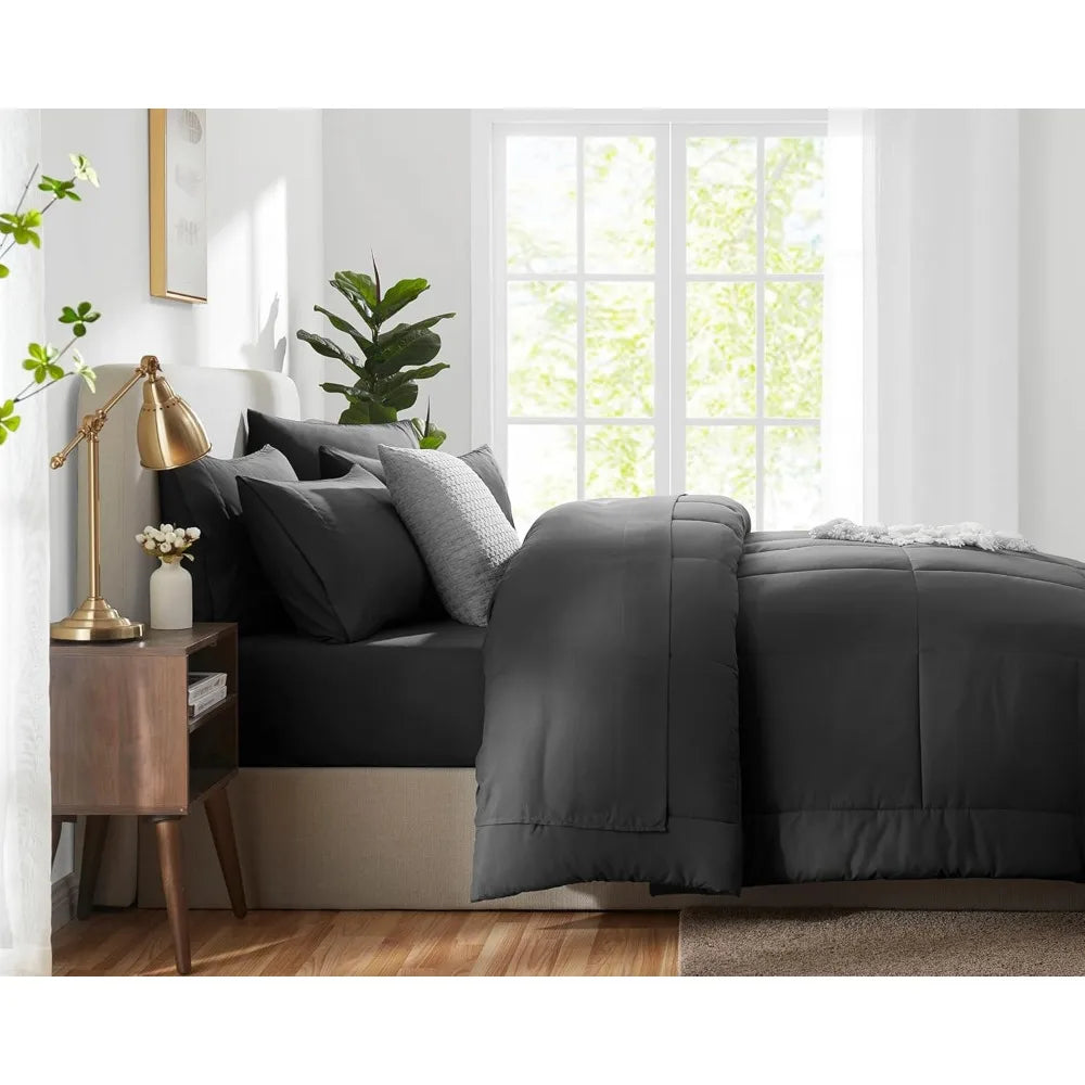 CozyLux Dark Grey California King Size Comforter Set 7 Pieces