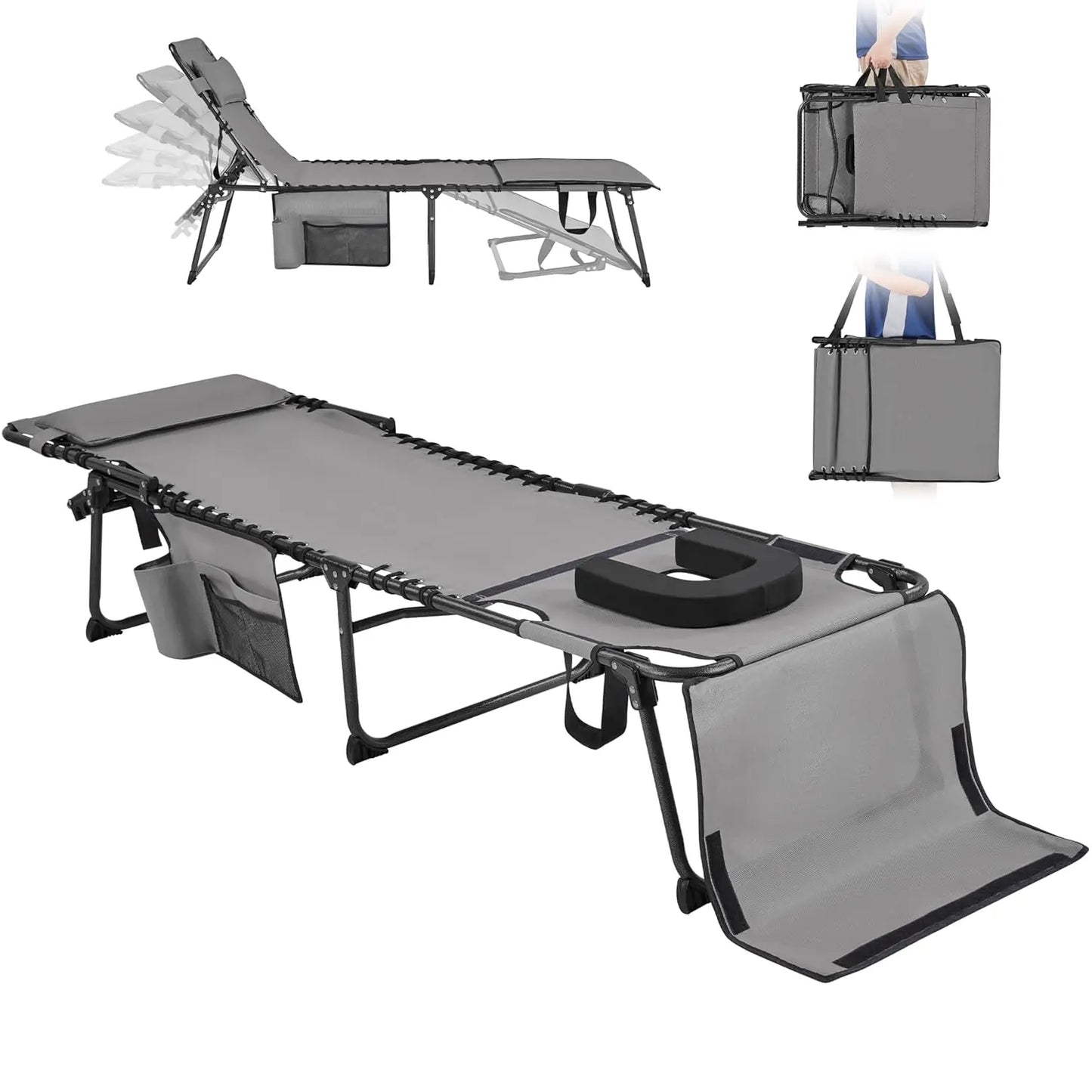 22.4" Tanning Chair with Face Hole, Adjustable 5-Position Folding Chaise Lounge Chairs, Outdoor Lounge Chairs for, Customized
