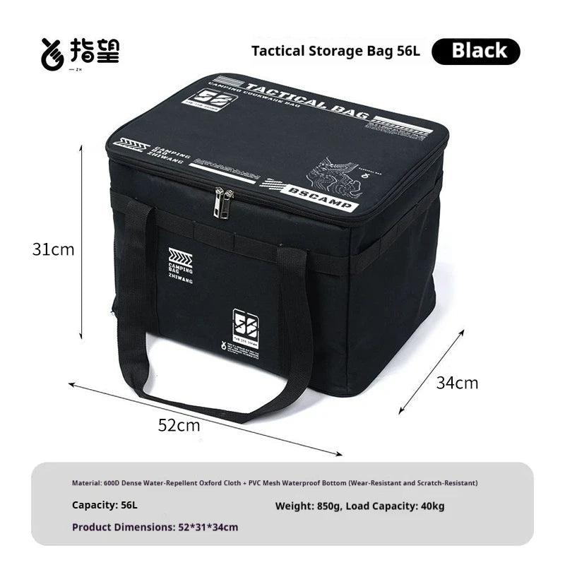 30L/42L/56L Insulated Waterproof Tactical Camping Bag Foldable Outdoor Picnic Tableware Storage Box Large Capacity Field Cookwar
