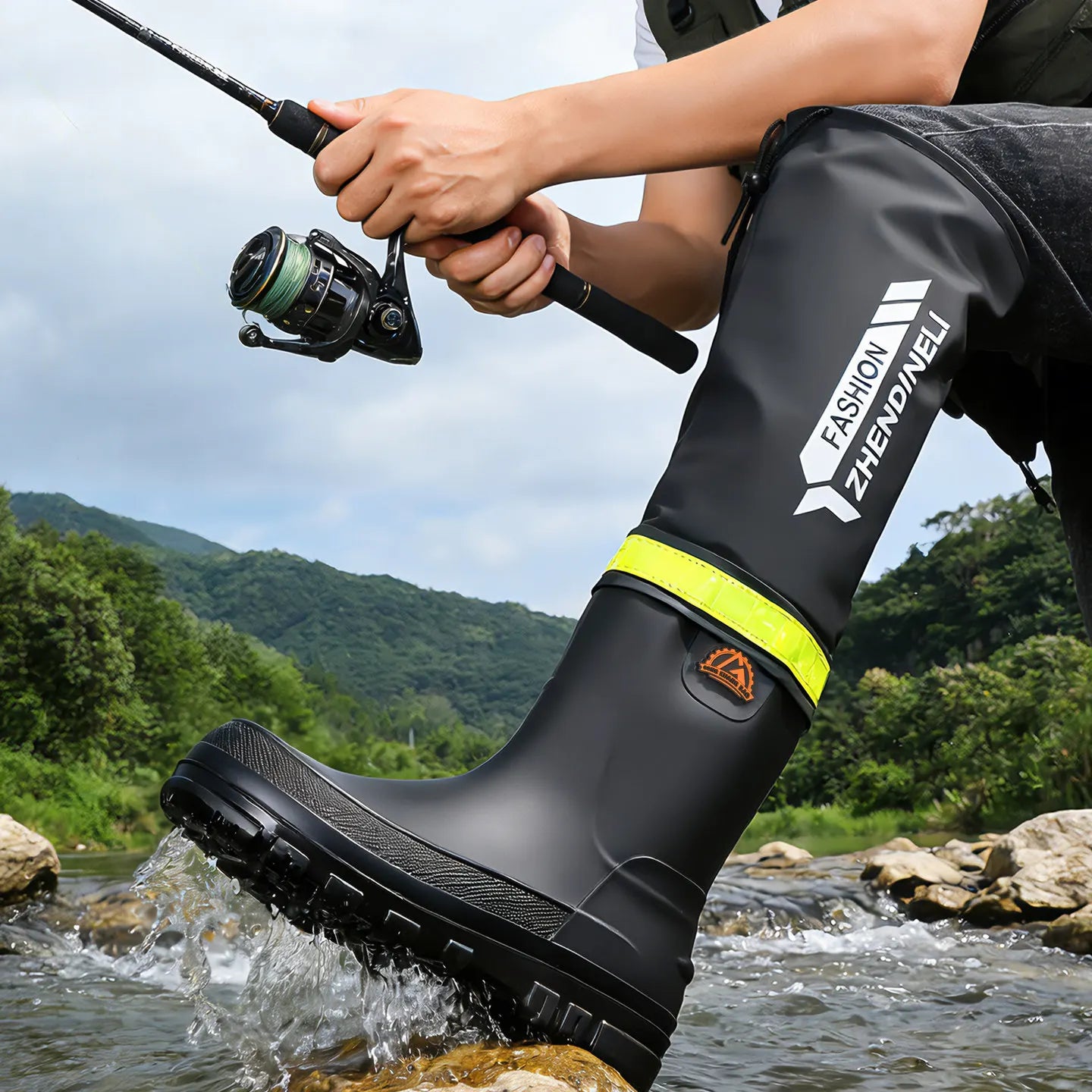 Foldable outdoor high-top rain boots men's lure waterproof anti-slip lure fishing wading boots rice transplanting stream tracing