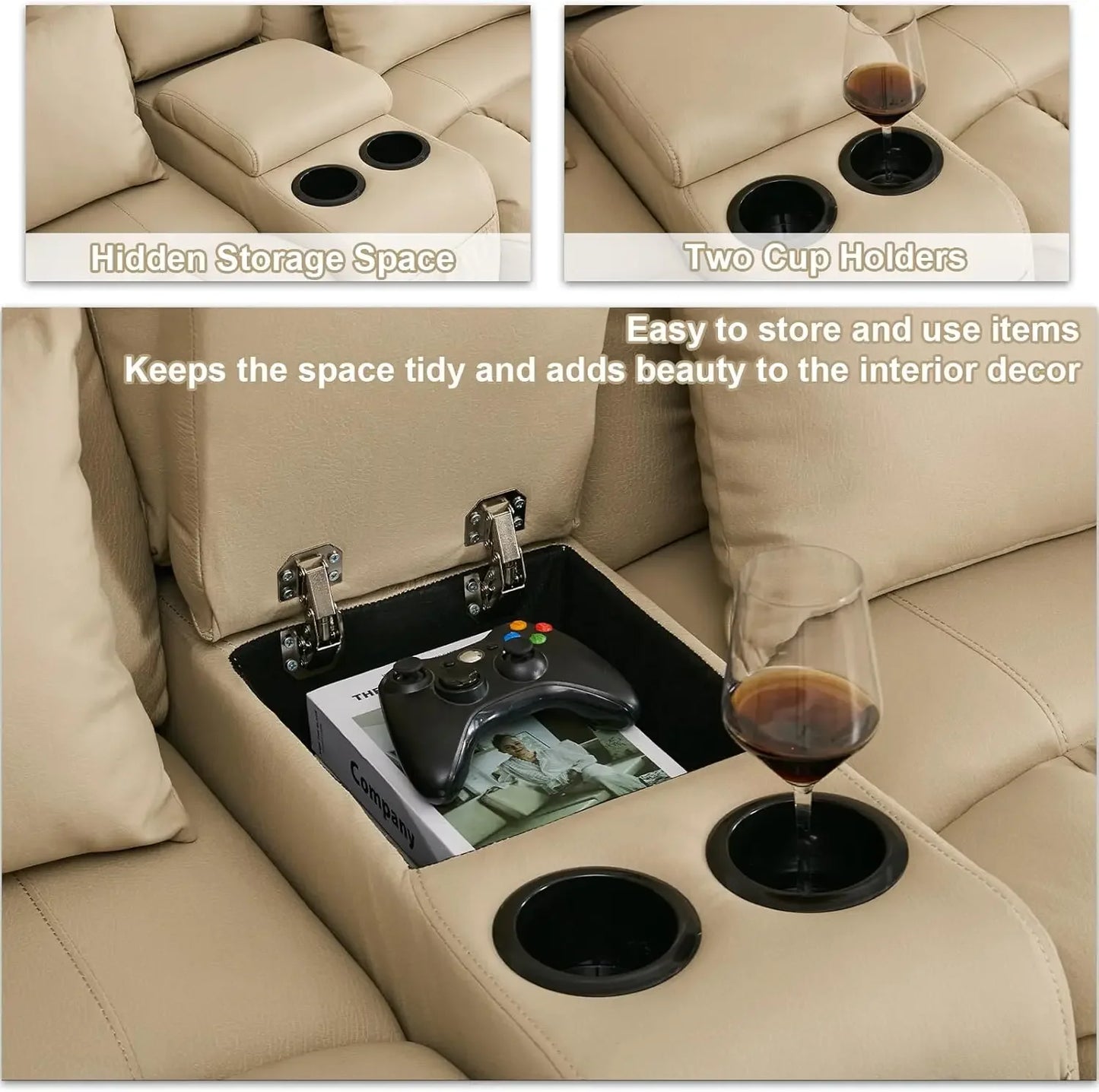 65.5" RV Loveseat Recliner Double Recliner RV Sofa Beige