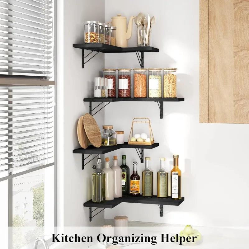 Corner Shelf Wall Mounted Floating Wall Shelves for Storage Rustic Wood Hanging Shelves for Display Bathroom