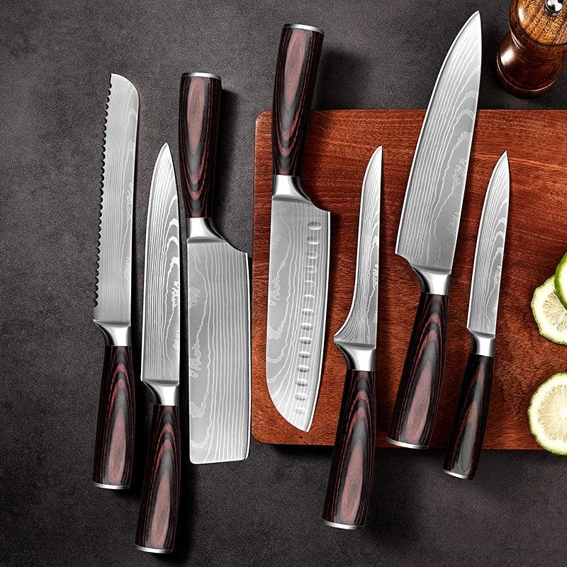 PLYS 3/5/7pcs Damascus Pattern Kitchen Knife Set Sharp Knives