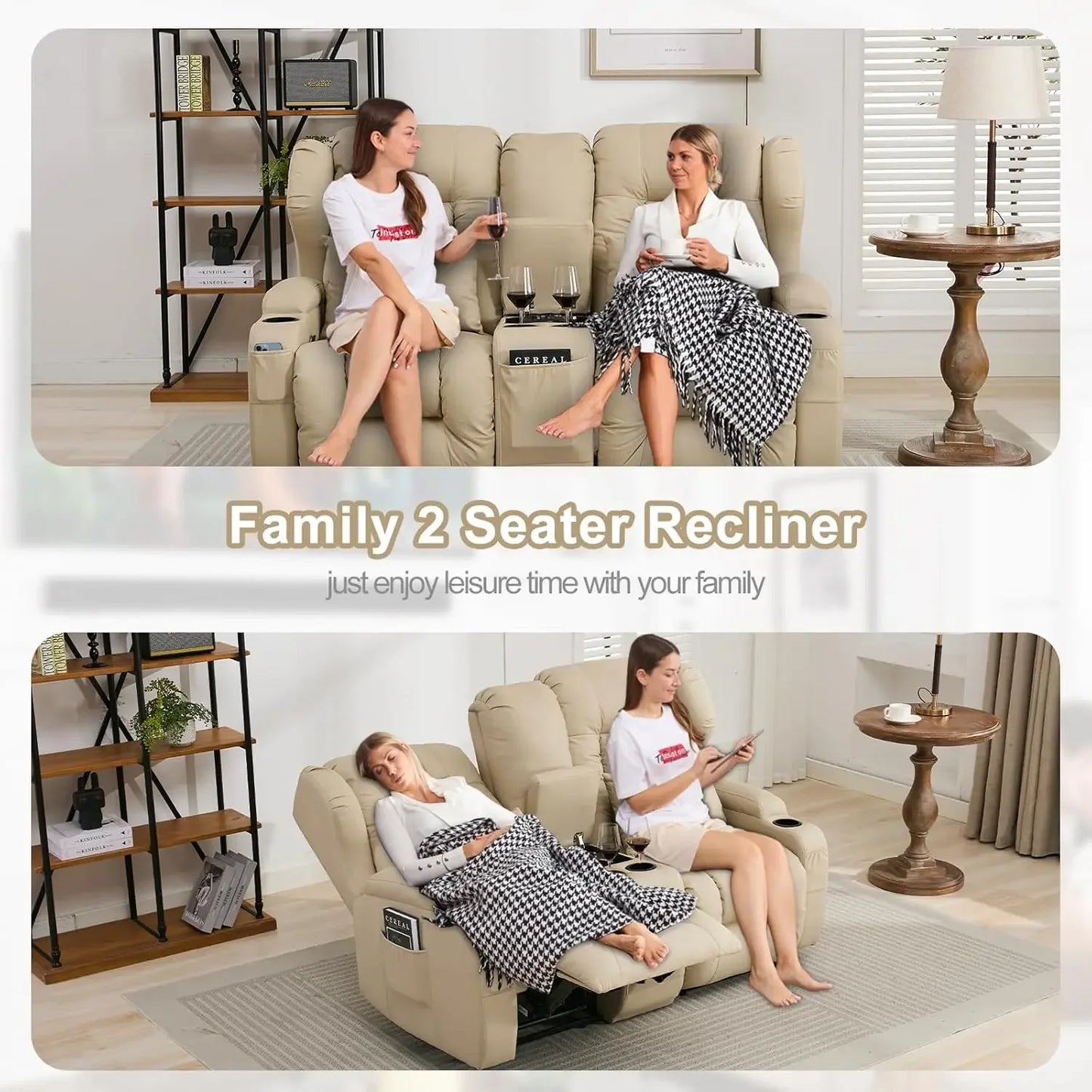 65.5" RV Loveseat Recliner Double Recliner RV Sofa Beige