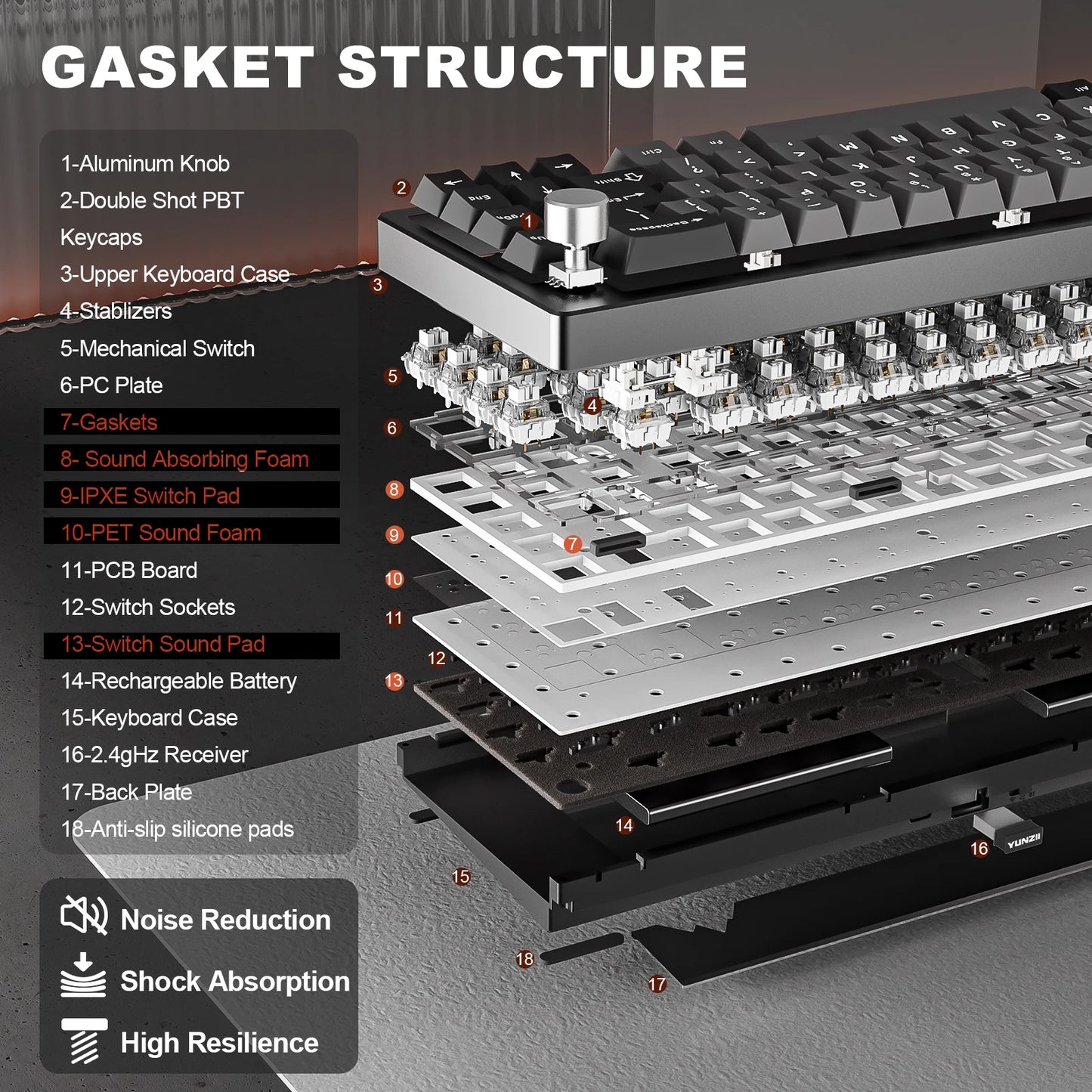 YUNZII AL68 Silver Wireless Custom Mechanical Keyboard