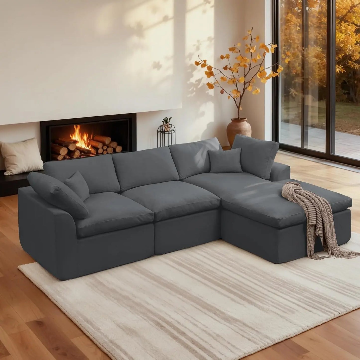 Modern Boneless Modular Cloud Sectional Sofa With Ottoman