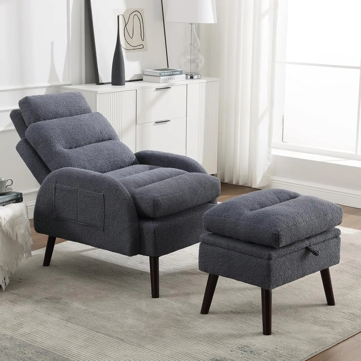 Accent Chair with Ottoman, Comfy Reading Chair and Ottoman Set, Modern Oversized Velvet Lounge Armchair with, Customized