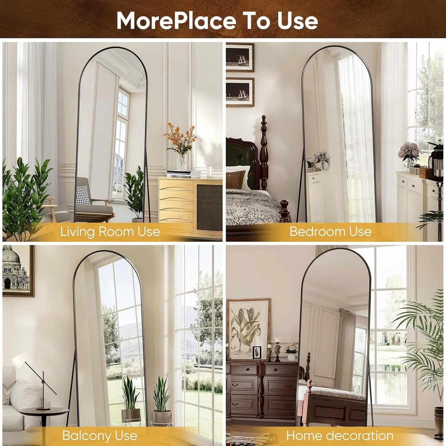 Full Length Mirror, 71"x28" Floor Mirror, Arched Floor Standing Freestanding Arch Full Body Mirrors with Stand for Bedroom