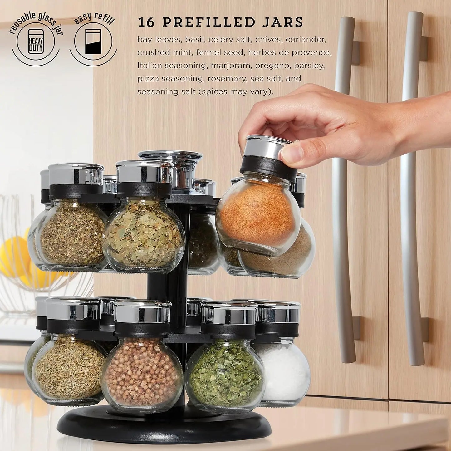 16 Jar Ellington Revolving Countertop Spice Rack Black Chrome