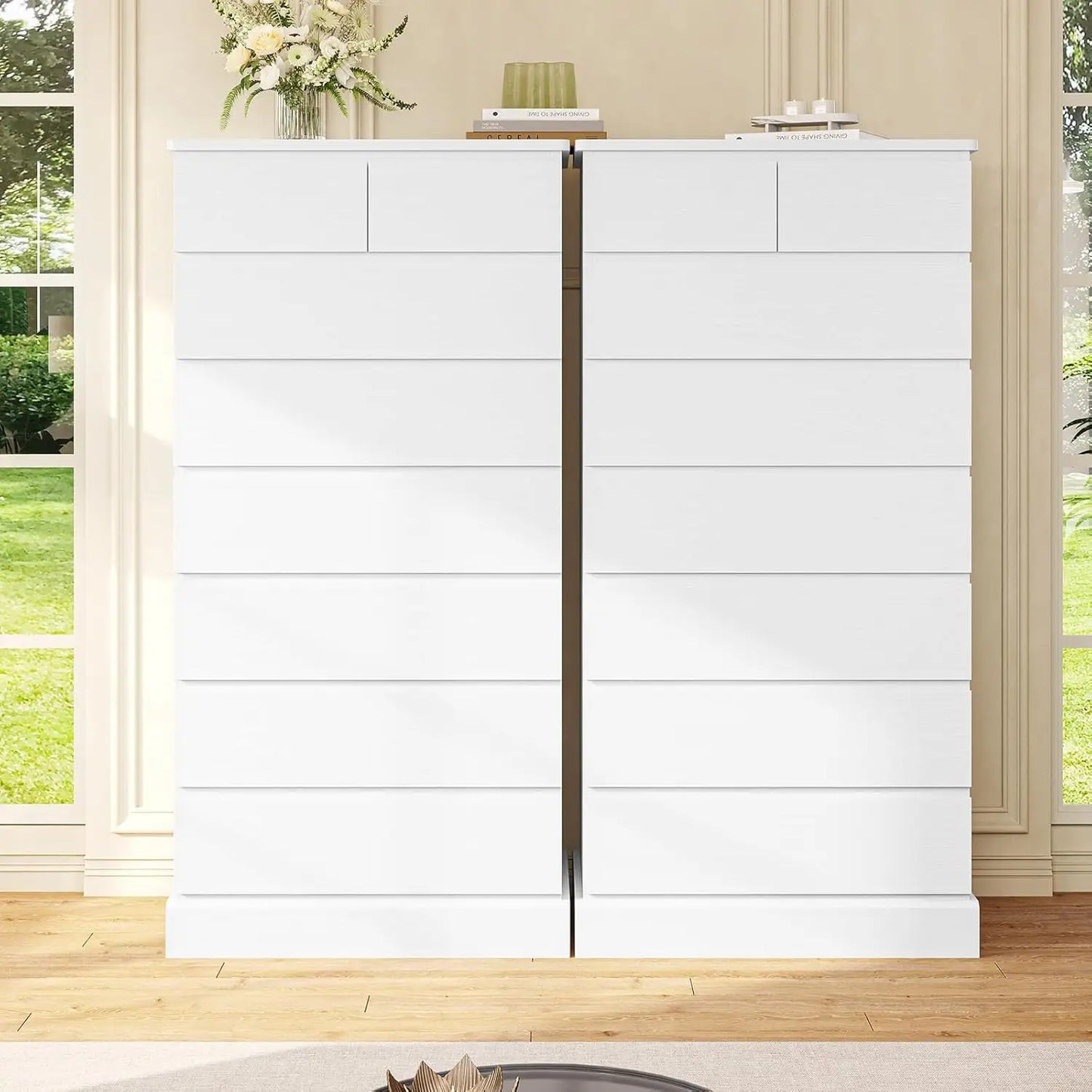 White Tall 8-Drawer Bedroom Dresser 59.6" Modern Wood Closet Organizer Storage Cabinet Large Vertical Hallway, Customized