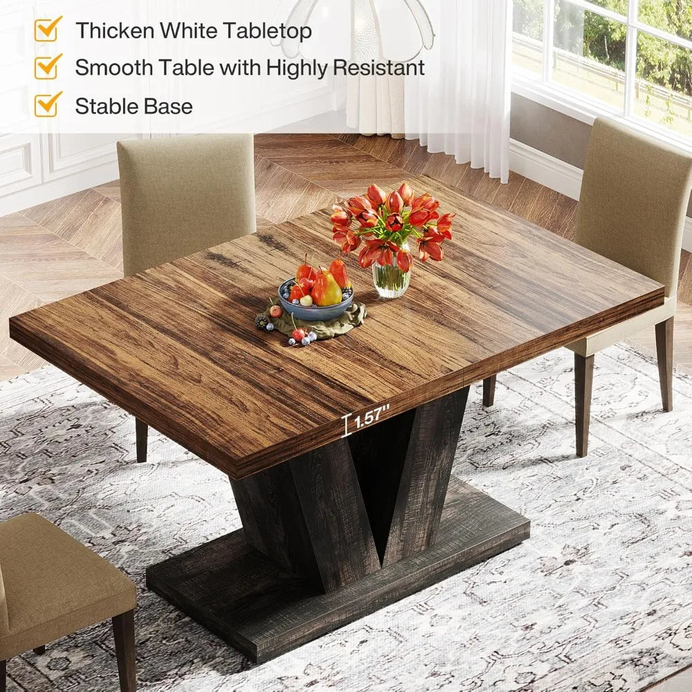 Farmhouse Wood Dining Table With Sturdy Pedestal For Home