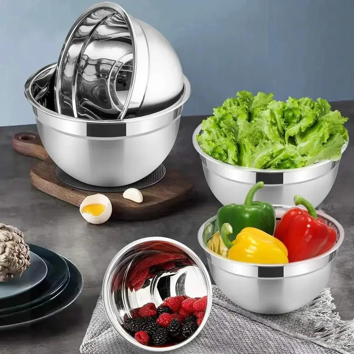 5 Piece Stainless Steel Nesting Mixing Bowl Set Kitchen Essentials for Baking Serving Dishwasher Safe Easy to Store
