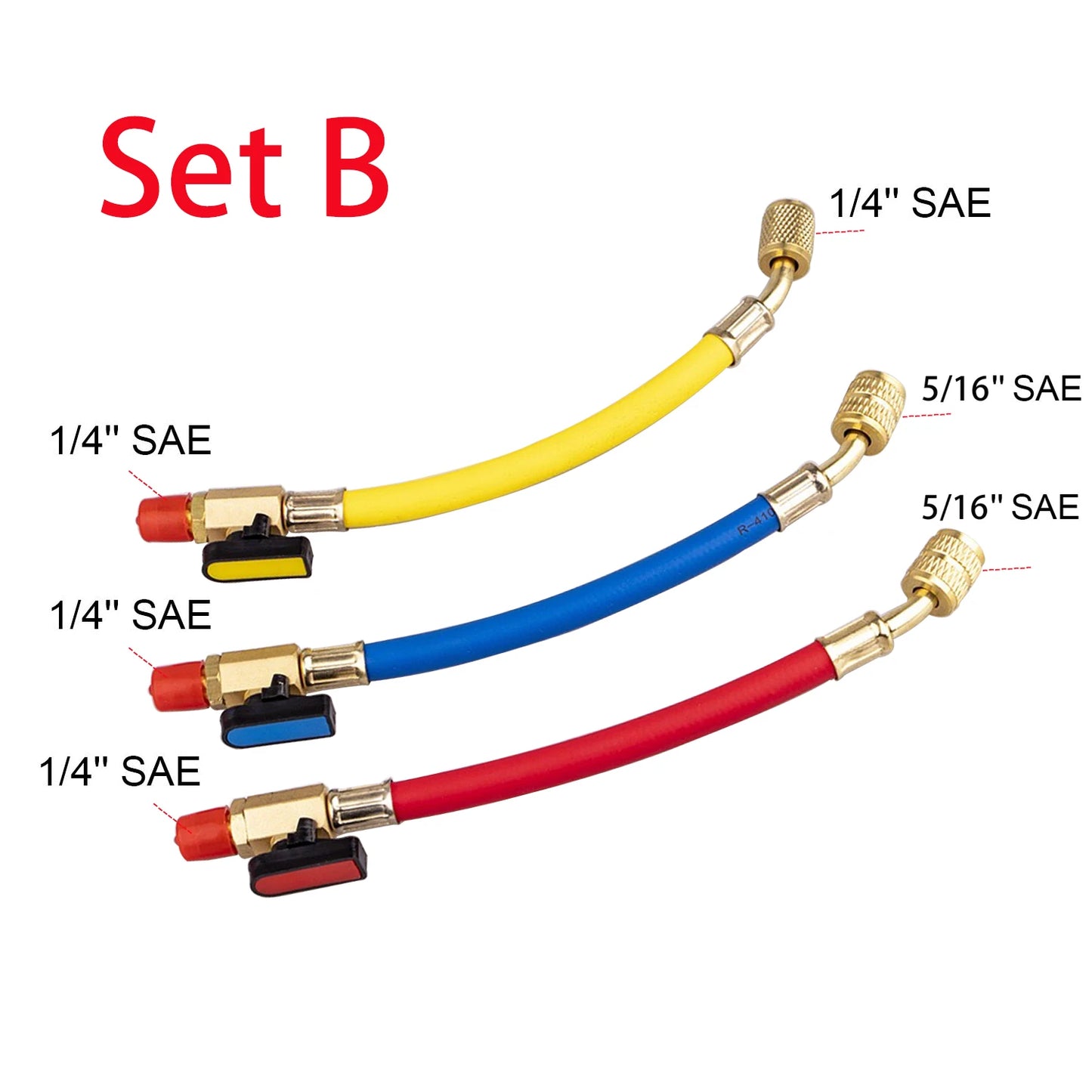 R134A R22 R12 1/4" SAE Charging Hoses and Ball Valve Set for AC HVAC Maintenance Air Condition Refrigeration Charging Tool