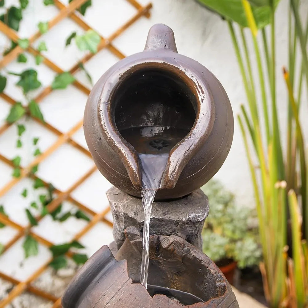 45.67H Water Fountain Outdoor with Planter Pot 5 Tiers