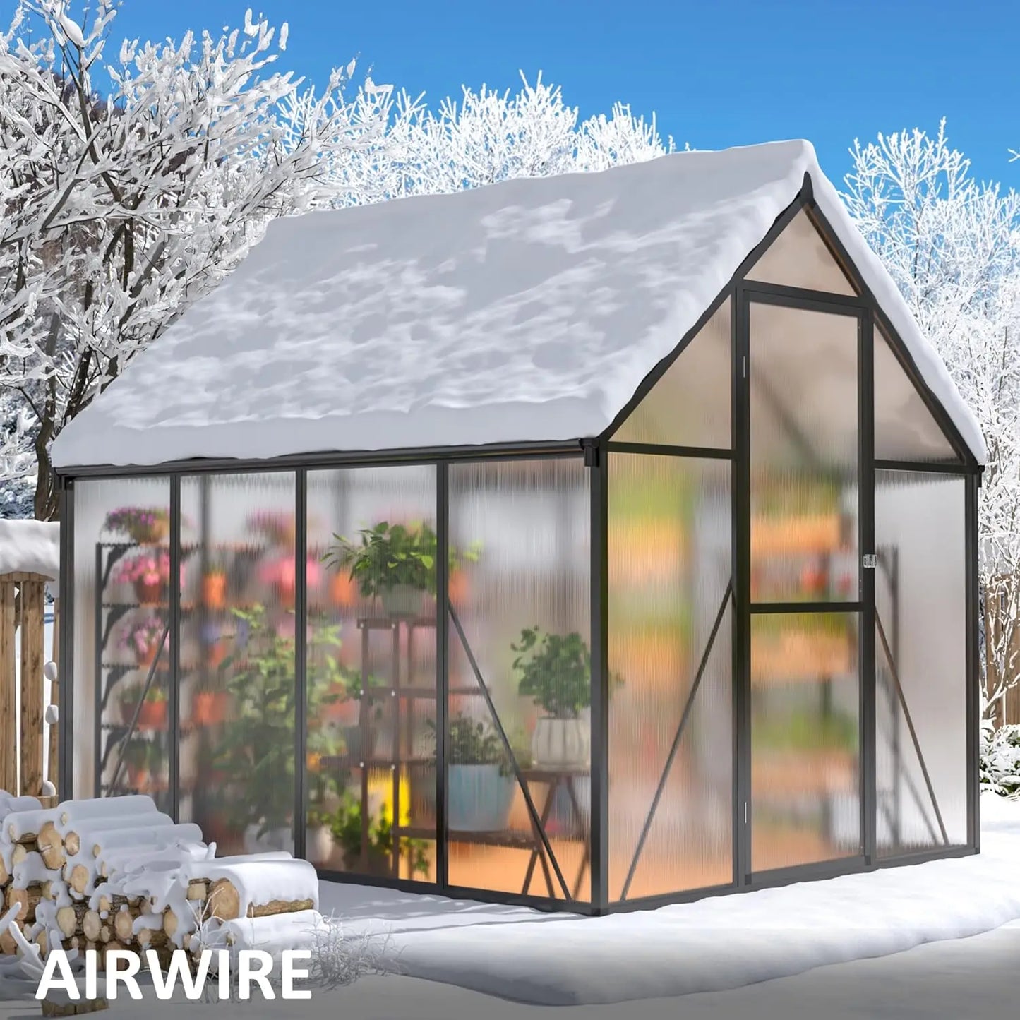 6x7.5 FT Quick Setup Polycarbonate Greenhouse with Roof Vent