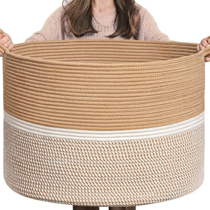 Extra Large Laundry Basket, Woven Rope Storage For Towels