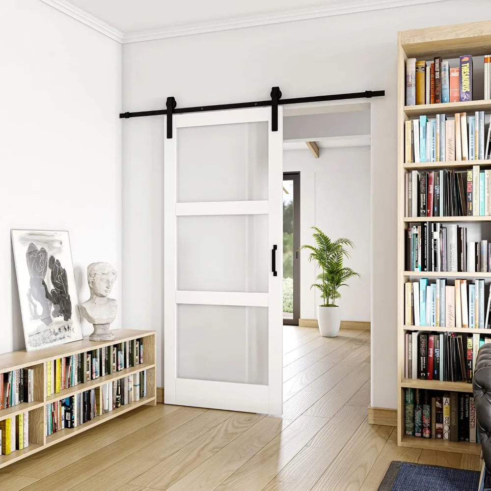 36''x 84'' Sliding Barn Doors 3-Panel Frosted Glass Door