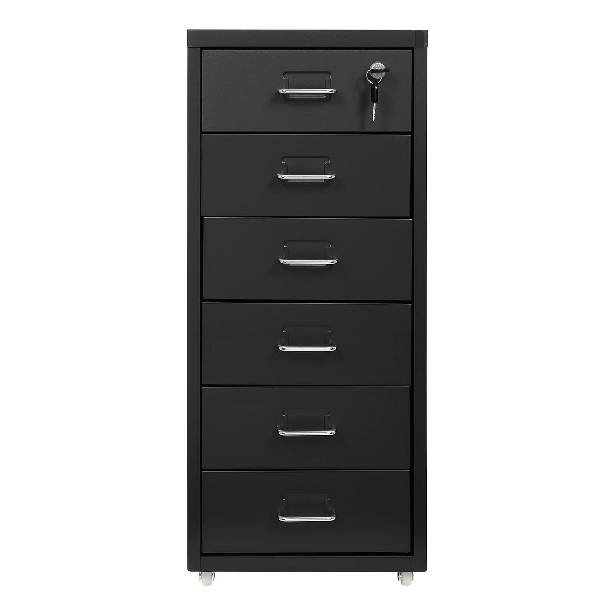 Vertical File Cabinet 6-Drawer Metal Lockable Filing Cabinet with Wheels 22lbs Capacity per Tier for Home Office Study