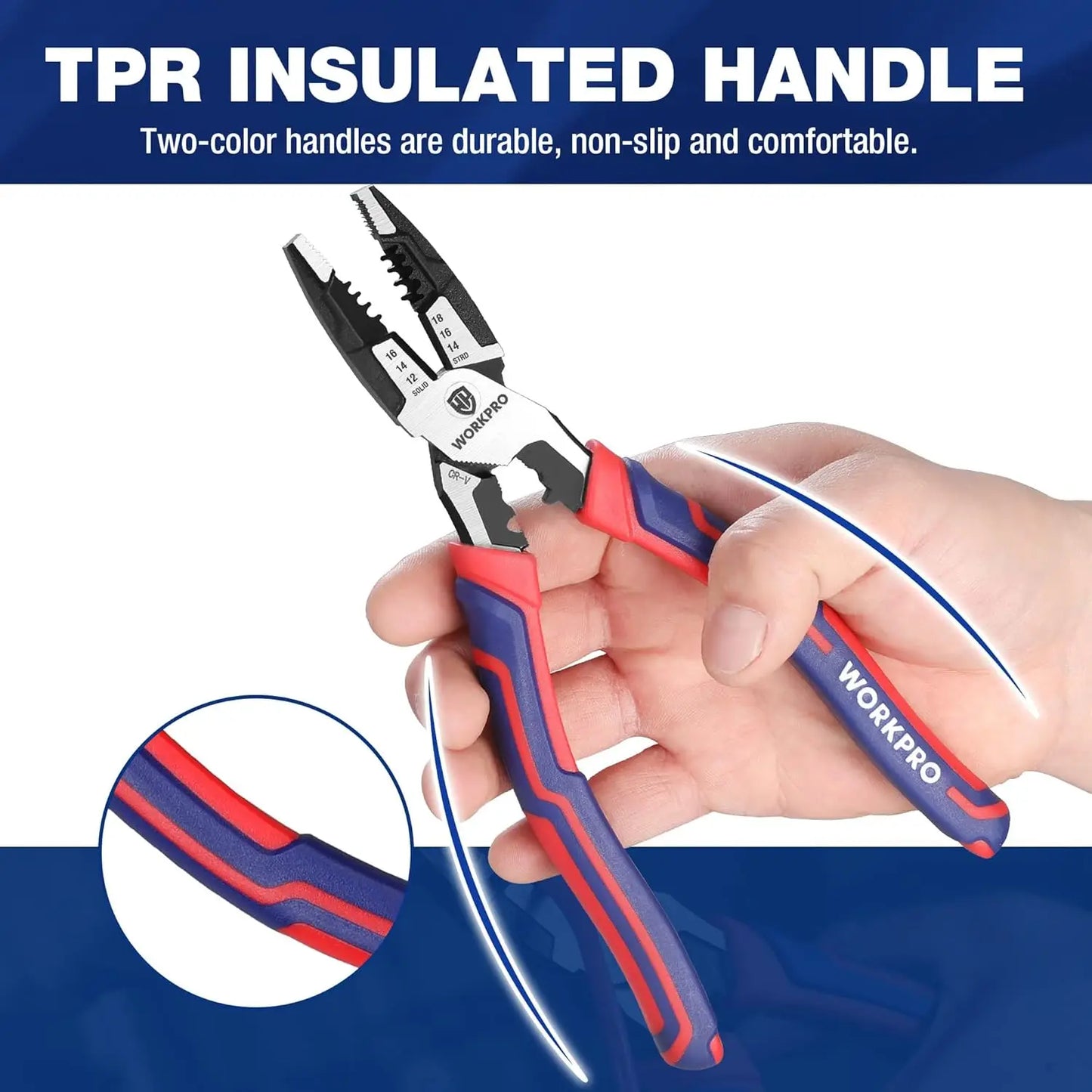 6-in-1 Linesman Pliers with Wire Cutter and Stripper, 8 Inch Multipurpose Tool for Twisting Cutting Wires and Clamping Screws