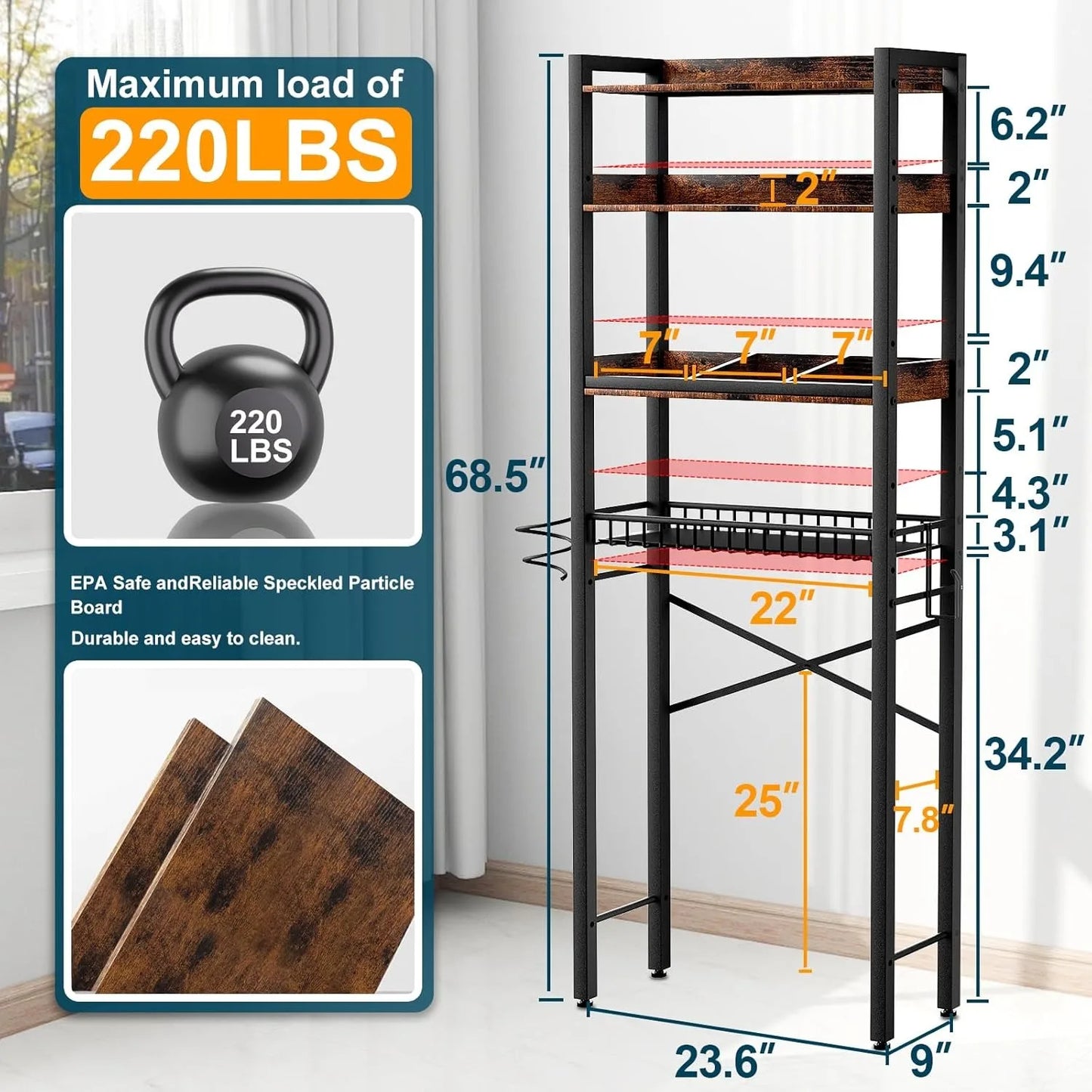 Over The Toilet Storage Cabinet, 4 Tier Bathroom Organizers