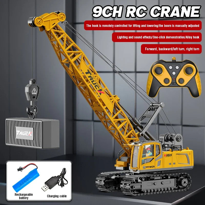RC Crane Tractor 2.4G 15/13/11/9CH Children Electric Alloy Arm Remote Control Truck Engineering Vehicle Electric Spray Xmas Gift