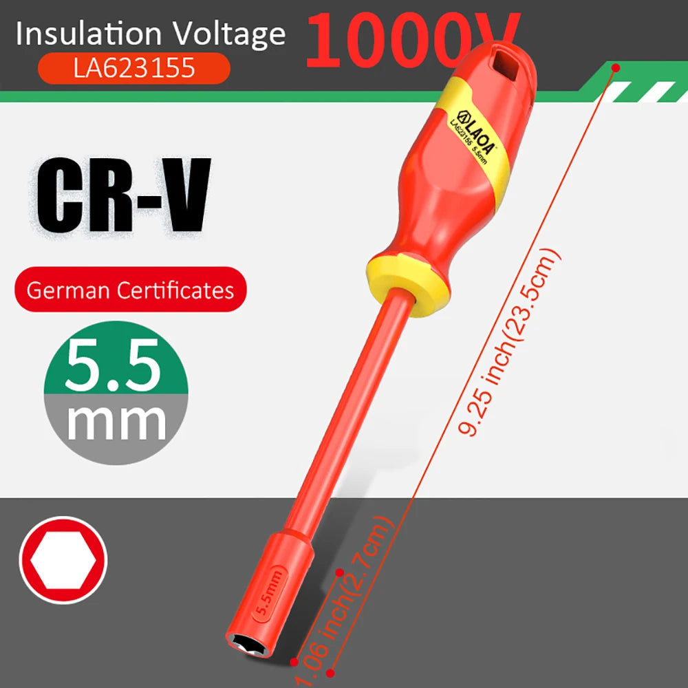 LAOA Insulated Socket Screwdriver Multifunctional Hexagonal Socket Wrench Driver Electrician Specific Withstand 1000V