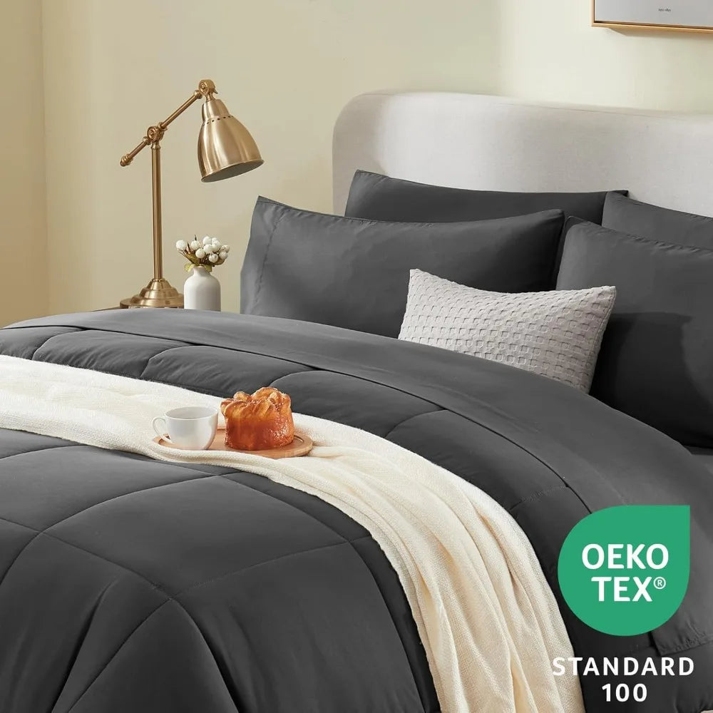 CozyLux Dark Grey California King Size Comforter Set 7 Pieces