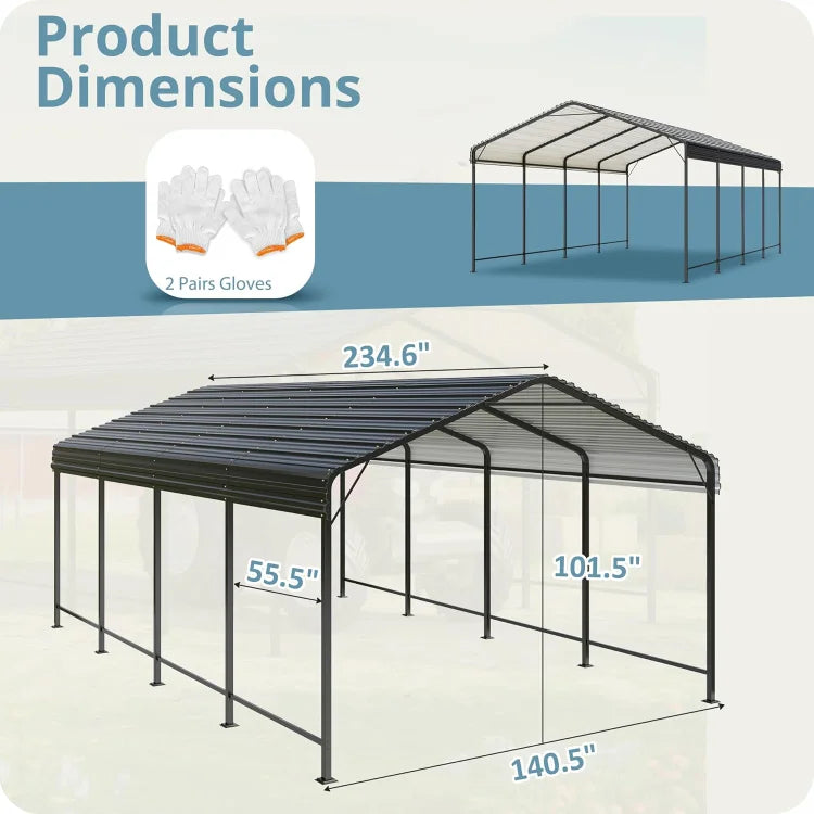 Carport 12x20 Feet Metal Carport with Enhanced Base Outdoor Heavy Duty Garage Galvanized Car Shelter for Pickup Boat Car and Tractors