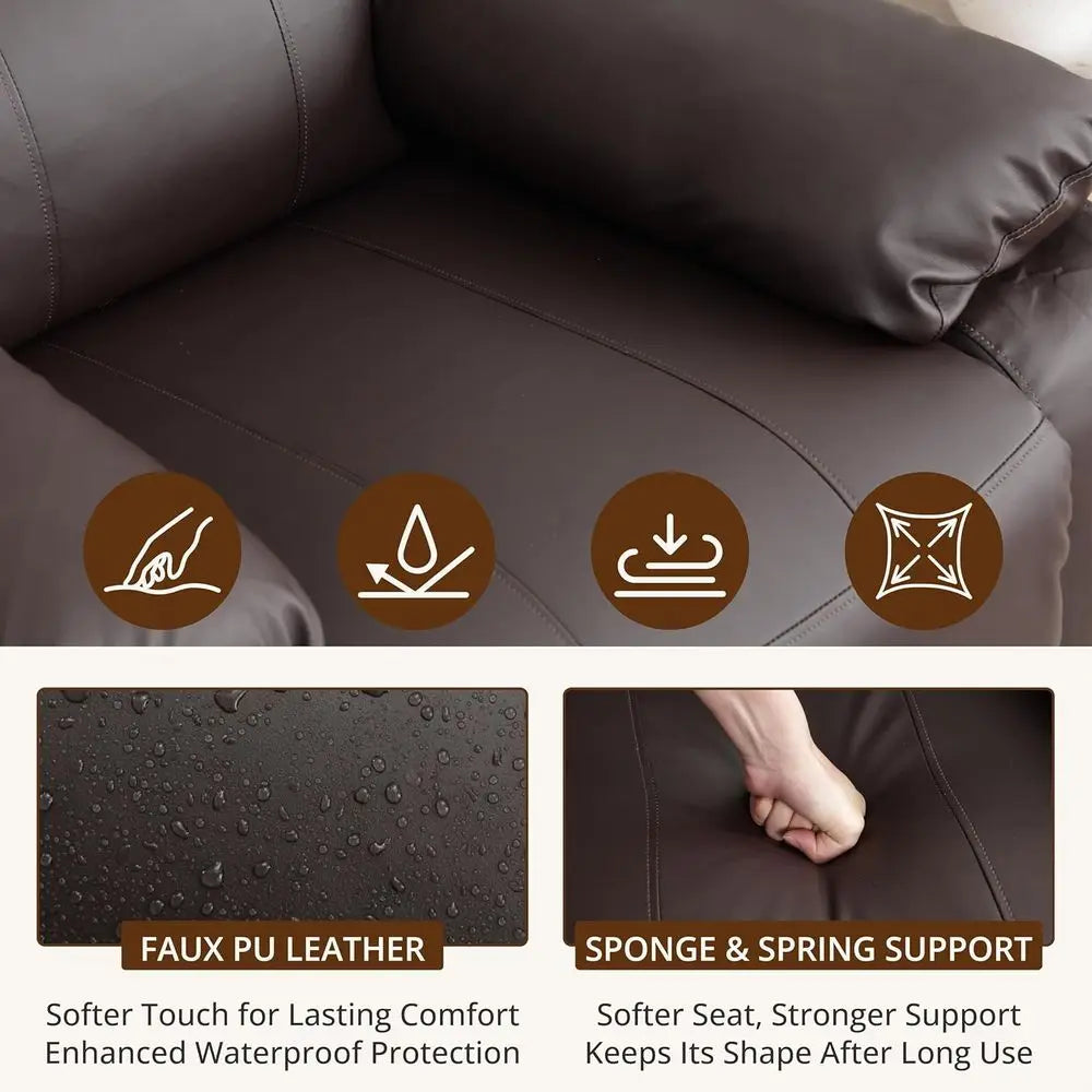 Overstuffed Leather Recliner With 360 Swivel And Pockets
