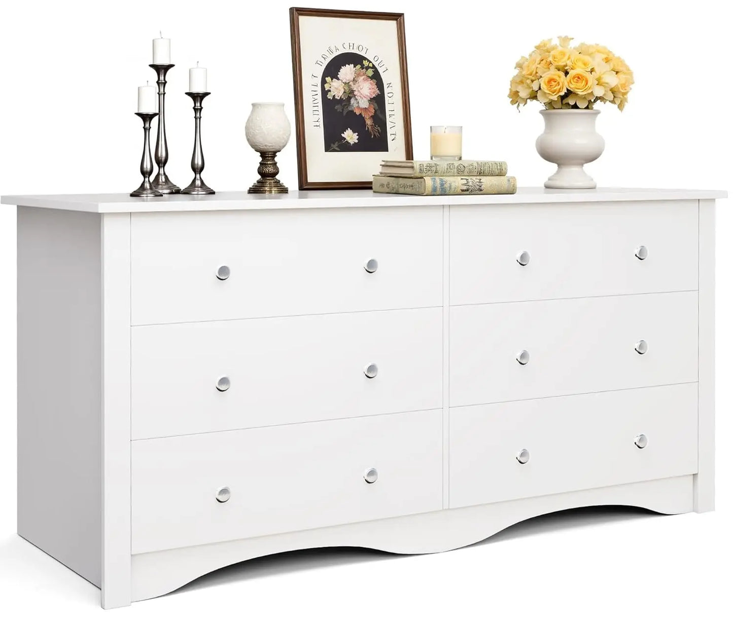 6 Drawer Wood Dresser Wide Storage Tower Modern Bedroom Living Room Hallway Entryway Dark Brown, Customized